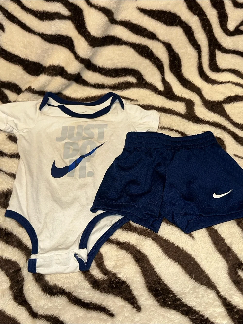 Nike White & Blue Baby 2-Piece Set - 'Just Do It.' Bodysuit & Shorts